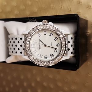 Rhinestone Black and White Polka Dot Watch